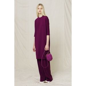 The Row Magenta Silk Dress with 3/4 Sleeve